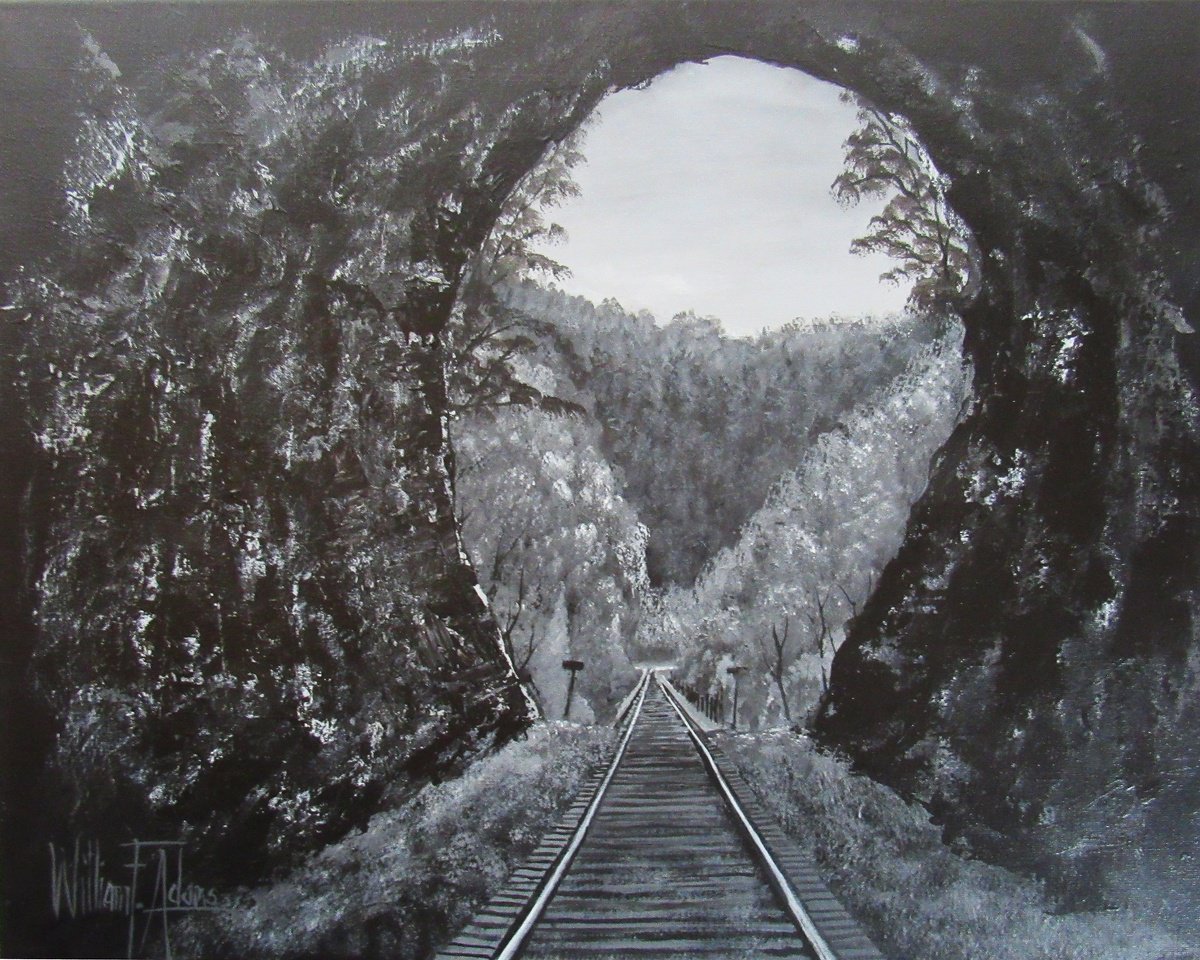 Impressionistic Landscape Acrylic Painting By William F. Adams, 20 X 16", The Pool Point Bridge, Original Artwork