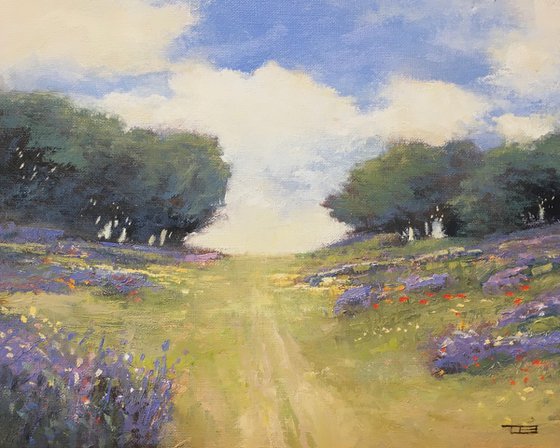 Summer Lavender Field 210415, flower field impressionist landscape oil painting