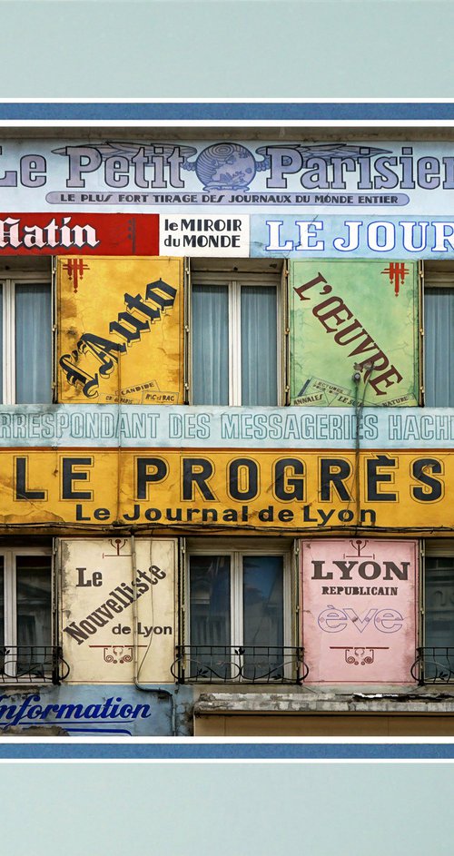 Vintage building advertising newspapers France by Robin Clarke
