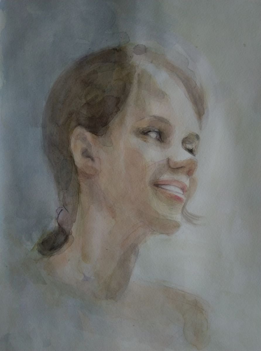 Portrait Watercolour By Kamsar Ohanyan, 12 X 17", Watercolor Portrait, Original Artwork