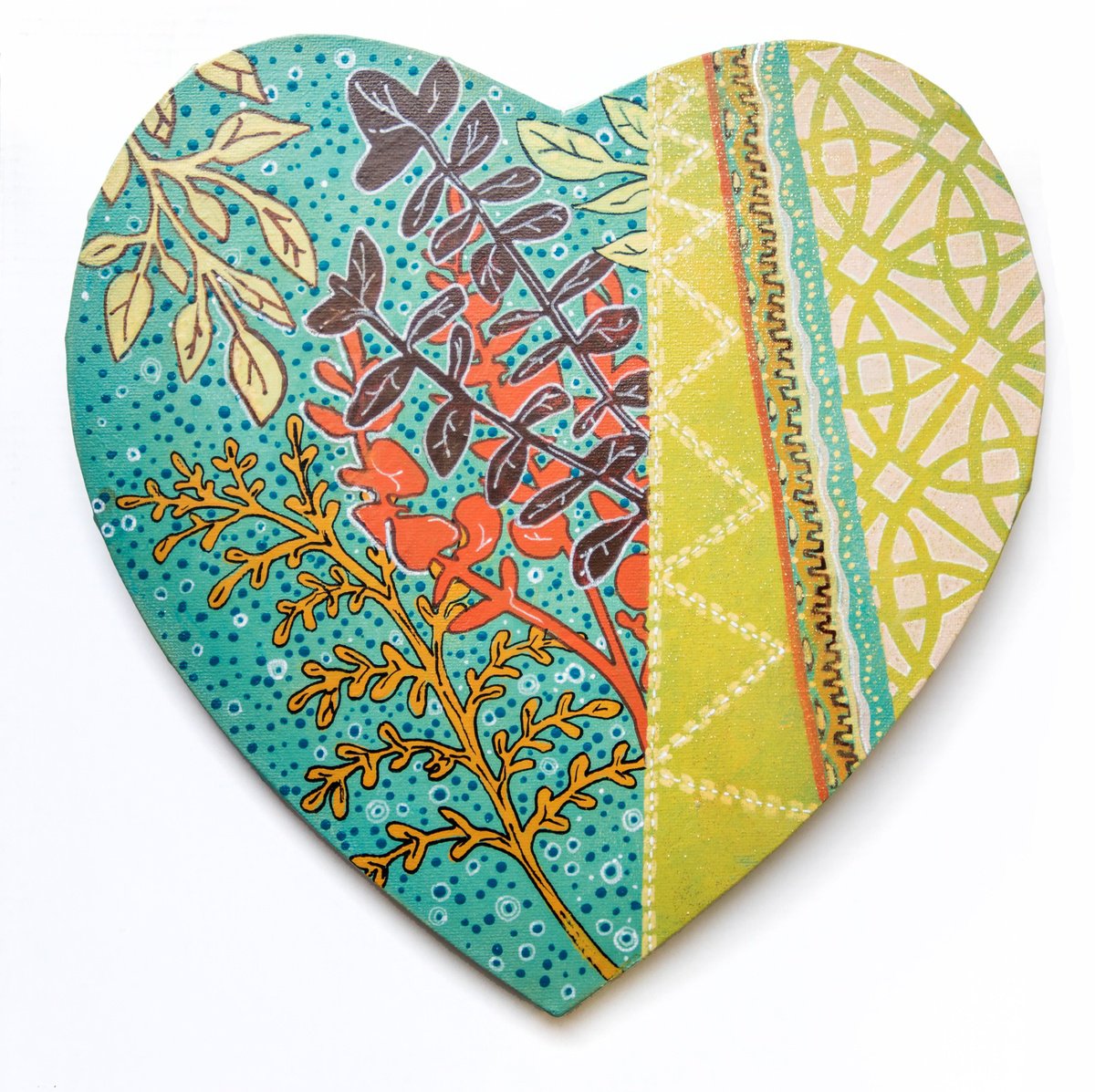 Graphic Botanical Acrylic Painting By Ariadna De Raadt, 11 X 11, Spring Heart 2, Original Artwork