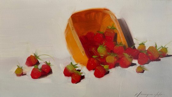 Strawberries, Original oil painting, Handmade artwork, One of a kind