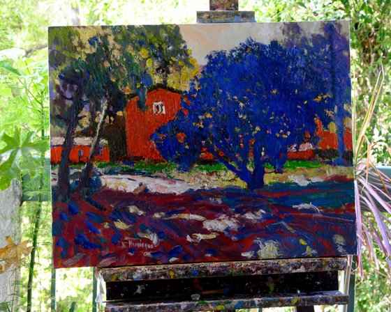 Red BArn and Blue Tree