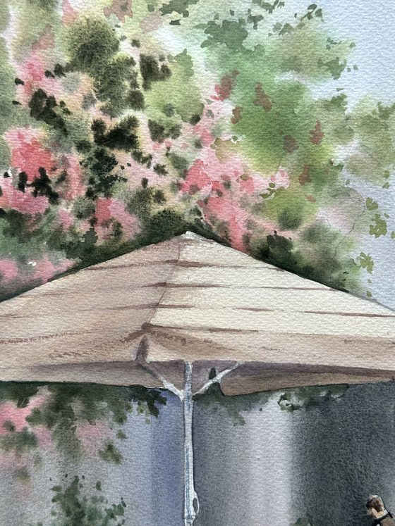 Under a pink chestnut tree