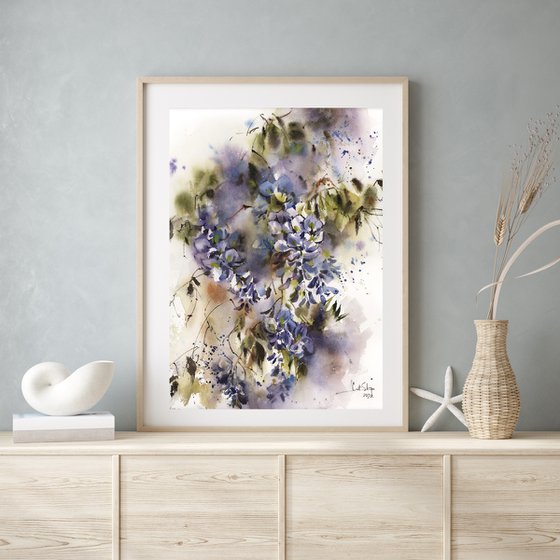 Wisteria Florals Watercolor Painting, Blossoms Painting, Flowers Watercolour Art