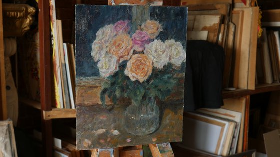 Roses Near The Night Window - roses still life painting