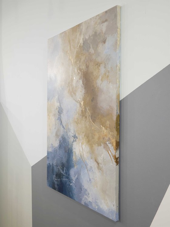 "Sensitive air" Blue and caramel abstract art