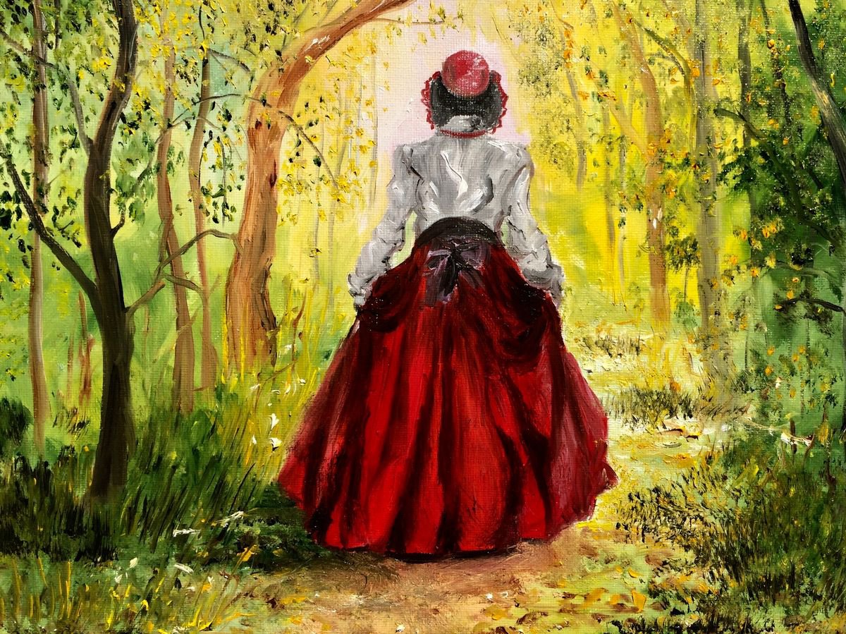 Impressionistic Portrait Oil Painting By Inna Montano, 12 X 9, Sunny Alley, Original Artwork