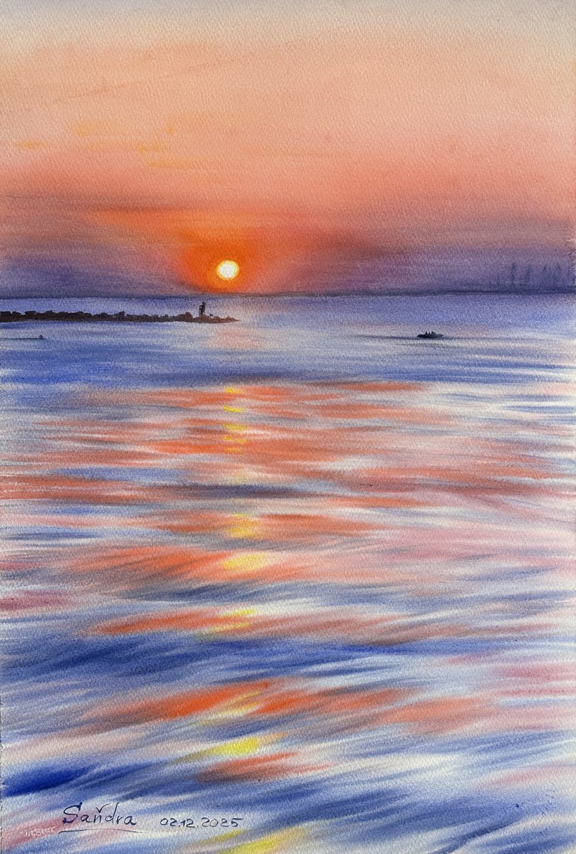 Impressionistic Watercolour , Evening Kiss Of The Sun By Oleksandra Padushyna, 15 X 22, Artwork For Sale On Artfinder