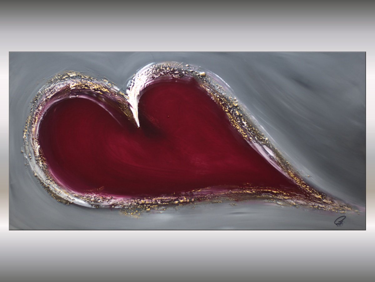 Abstract Acrylic Painting By Edelgard Schroer, 39 X 20, Amor Rojo, Original Artwork