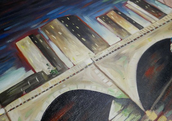 Oil painting on canvas, TOLBIAC BRIDGE in PARIS by NIGHT ( youth artwork )