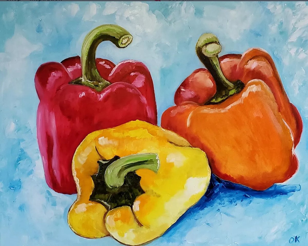 Peppers On Turquoise By Olga Koval, 28 X 22, Artwork For Sale On Artfinder