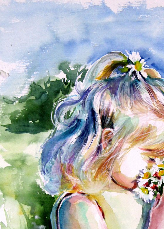 Girl with white flowers