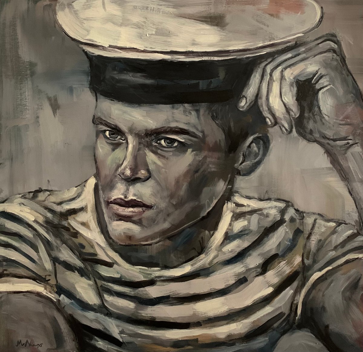 Male figure portrait sailor painting by Emmanouil Nanouris
