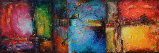 colorful maze, Abstract oil Painting, Mixed media collage