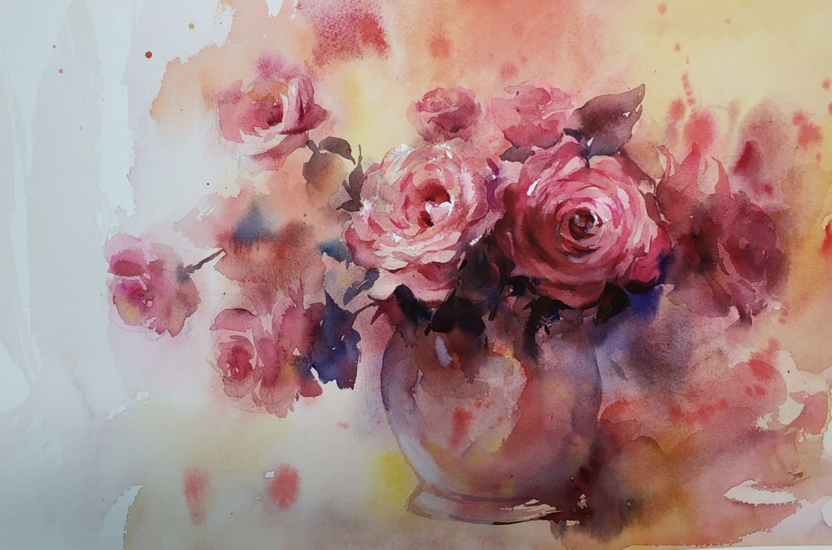 Impressionistic Botanical Watercolour By Jing Chen, 22 X 15, Blossom 20, Original Artwork