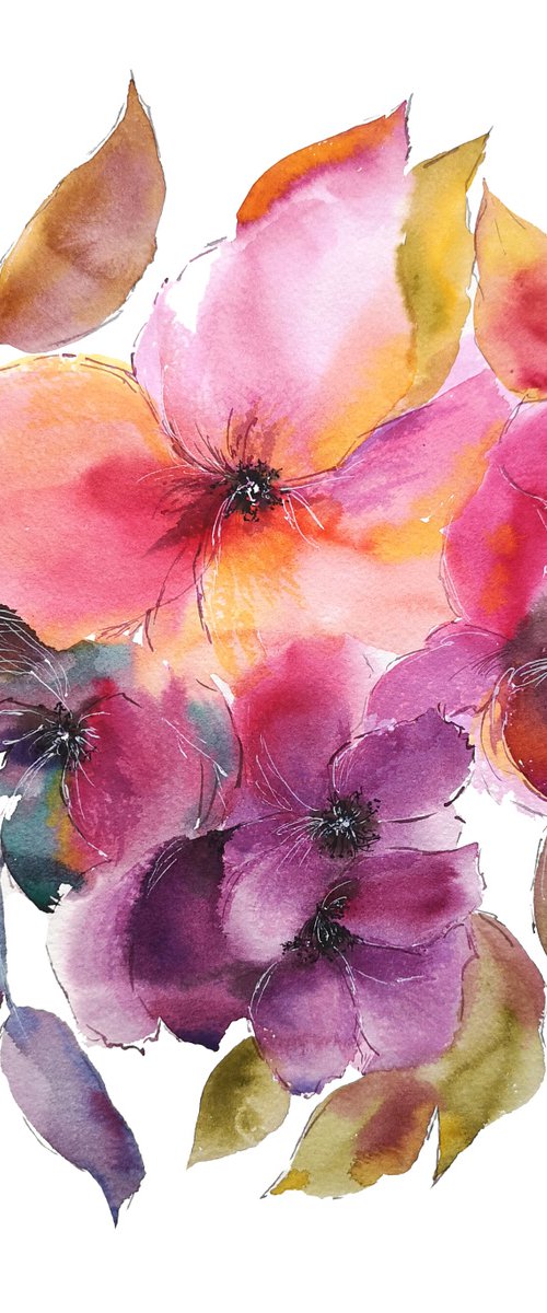 Bright color floral bouquet painting Spring boom by Olga Grigo