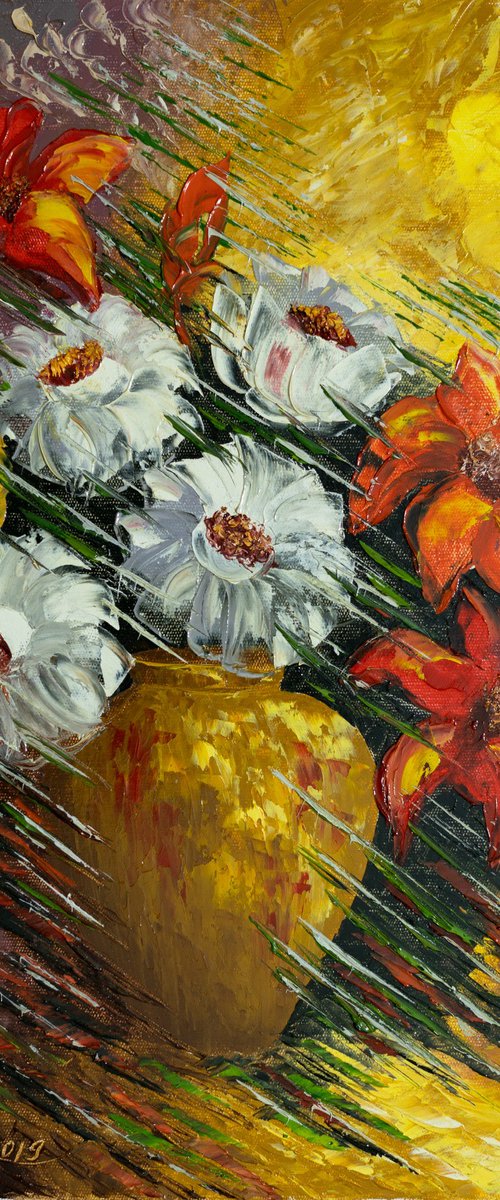 Flowers (40x50cm, oil painting, palette knife) by Rafik Qeshishyan