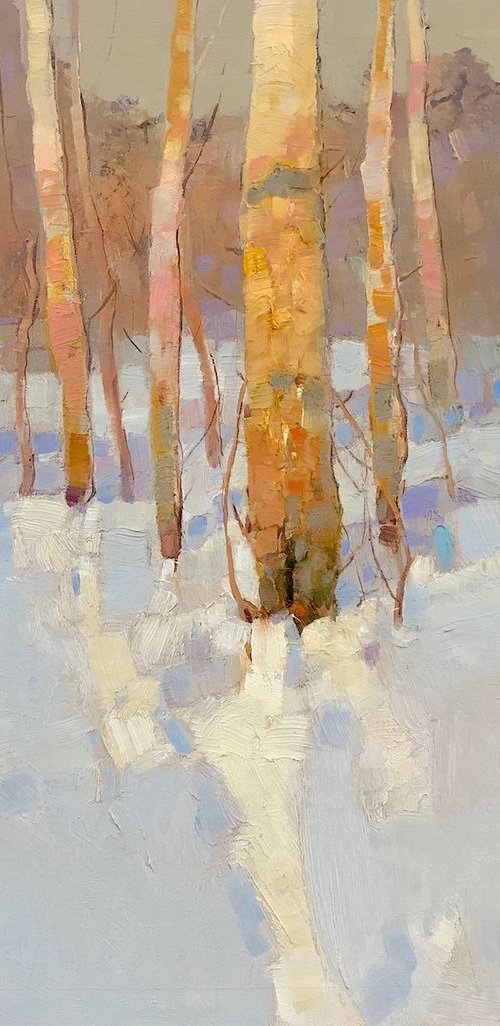 Winter Day, Landscape oil painting, Handmade artwork by Vahe Yeremyan