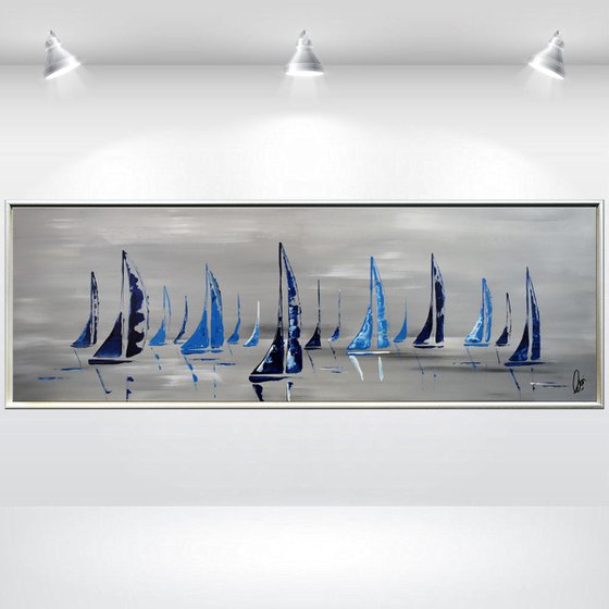 Summertime II  acrylic abstract painting sailboat painting framed canvas wall art