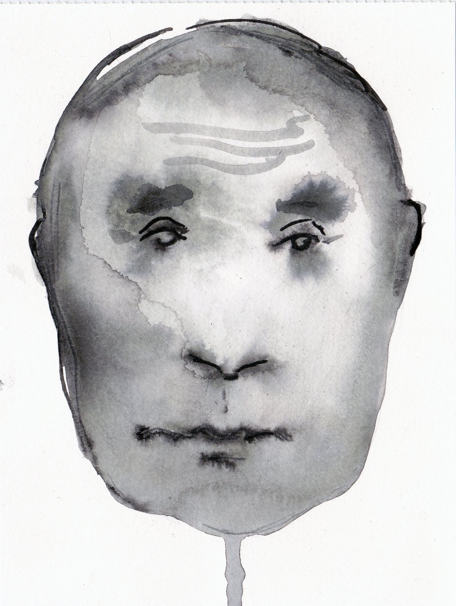 Expressive Portrait Ink Drawing By Lionel Le Jeune, 6 X 8", Putin, Original Artwork