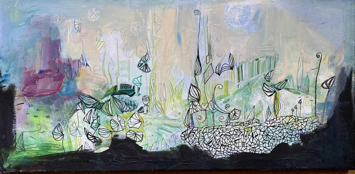 Abstract Acrylic Painting By Samah Kthar, 20 X 10", A Distant Memory, Original Artwork