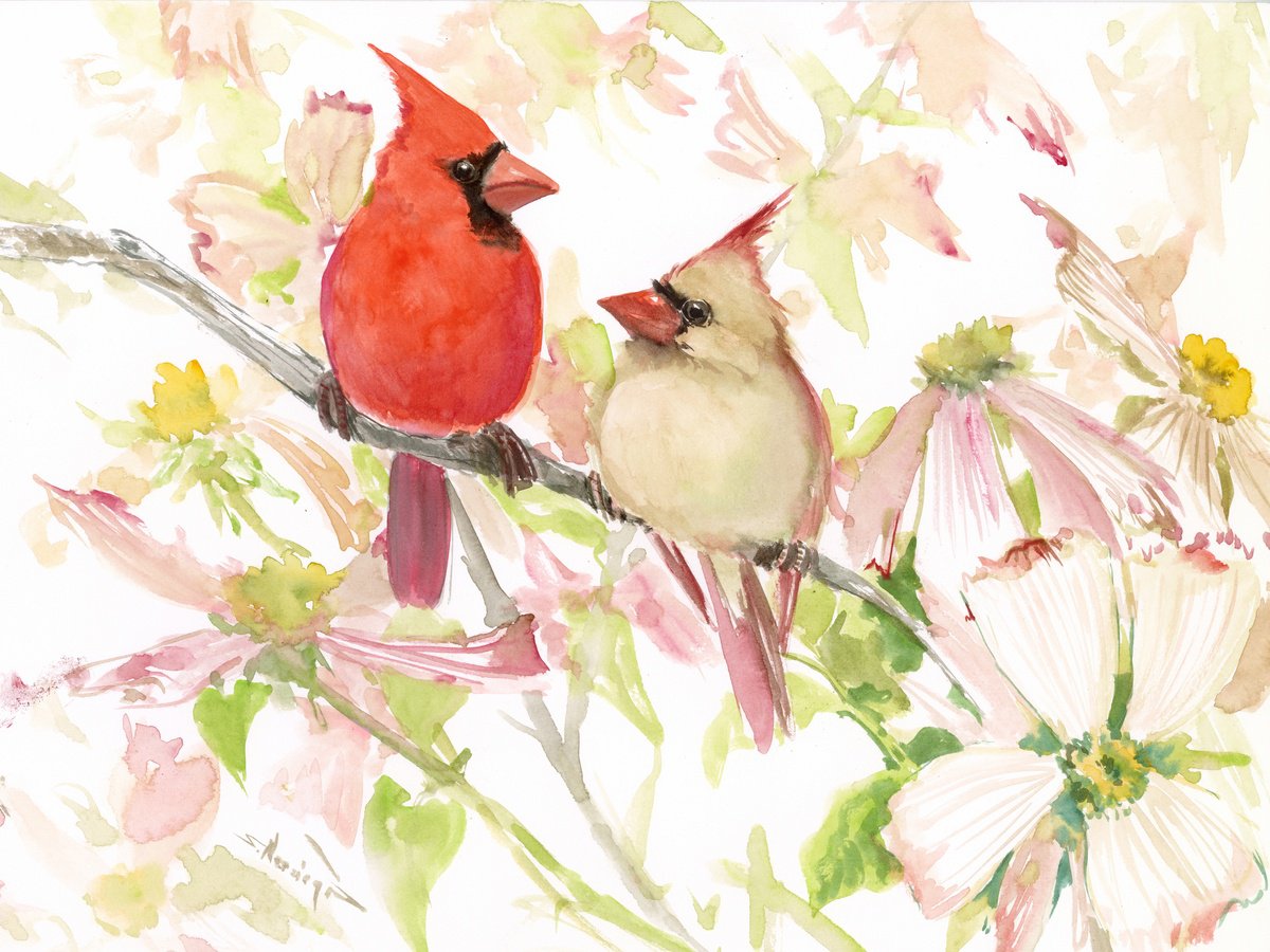 Cardinal Bird and Dogwood by Suren Nersisyan