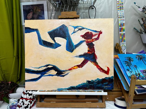 ORIGINAL OIL painting 24"x30" Freedom Girl