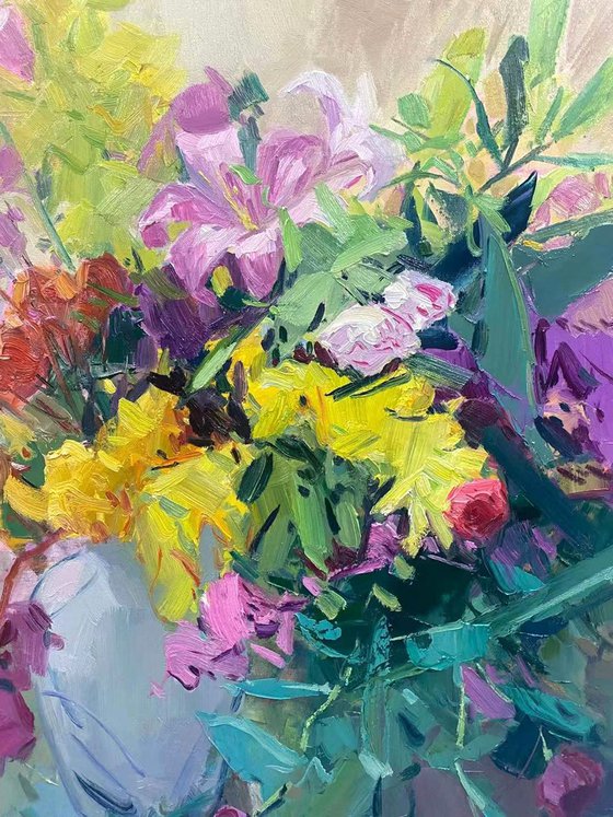 Still life oil painting:flowers