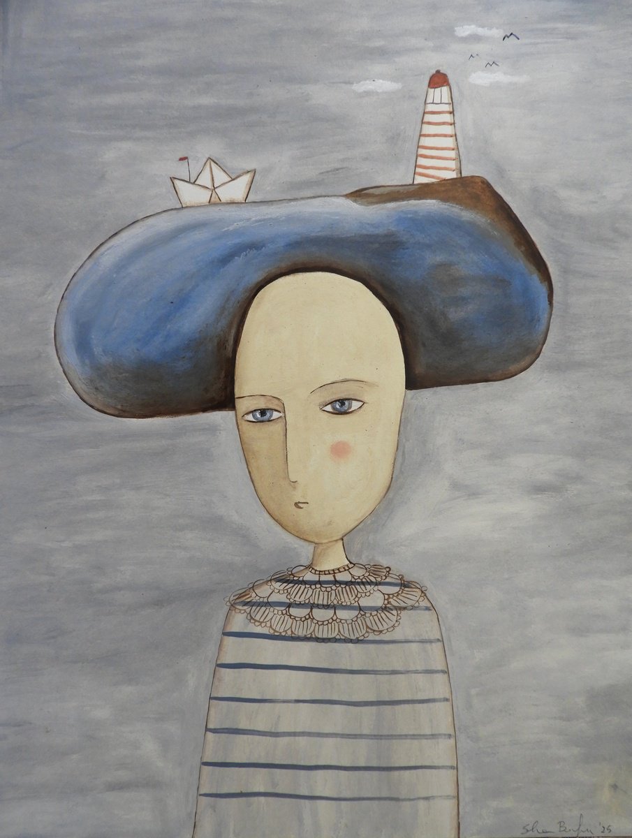 Illustrative Oil Painting , Thinking About The Sea By Silvia Beneforti, 12 X 17, Artwork For Sale On Artfinder
