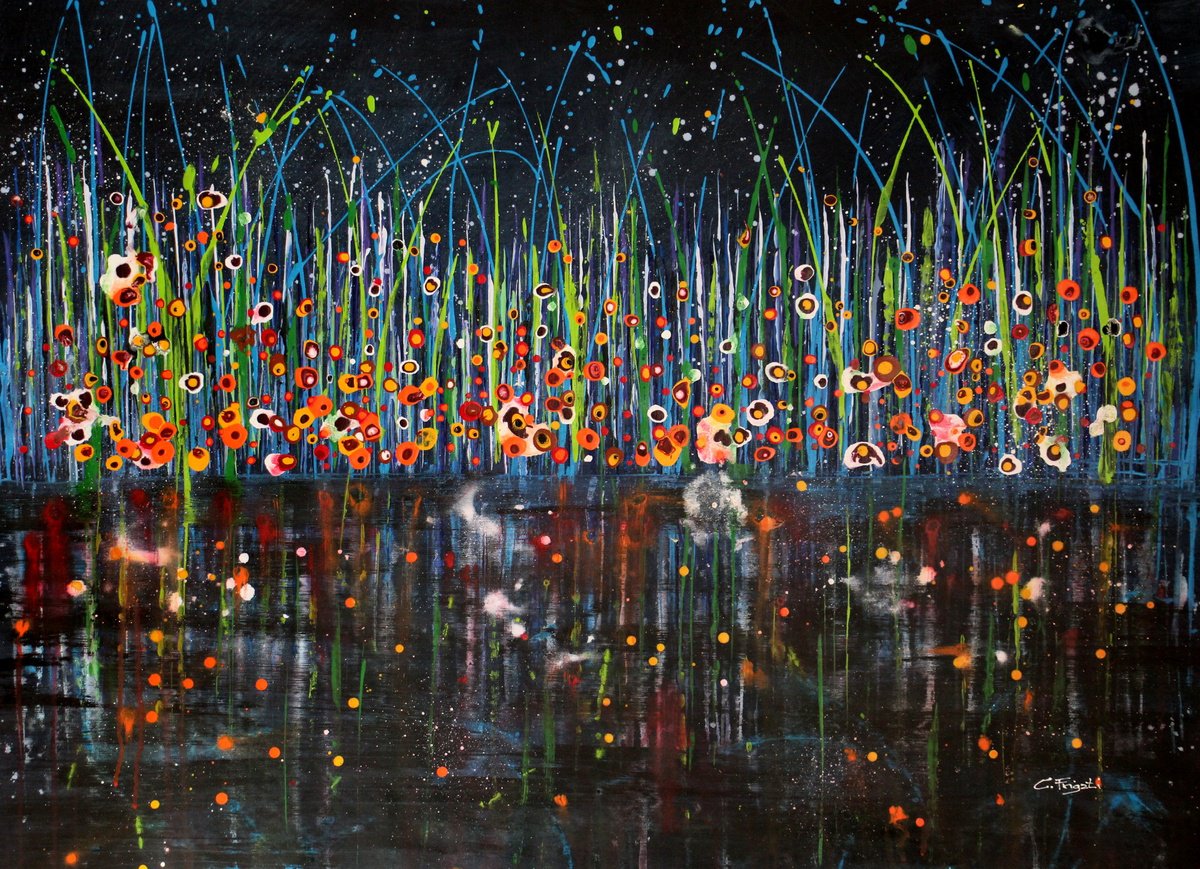 Organic Botanical Acrylic Painting By Cecilia Frigati, 44 X 32, Technicolor Dream #34, Original Artwork