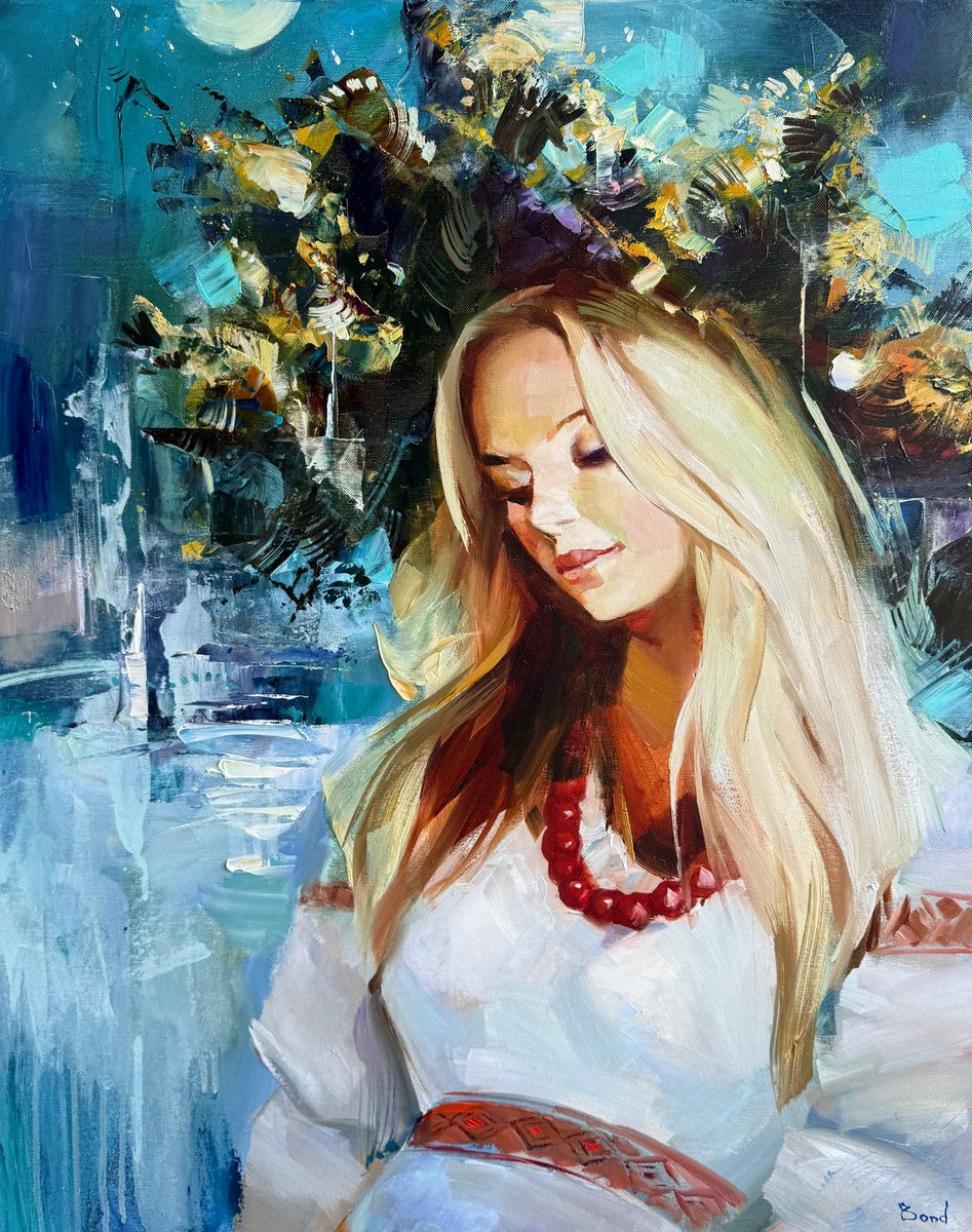 Impressionistic Portrait Oil Painting By Tetiana Bond, 24 X 31", A Veil Of Dreams, Original Artwork