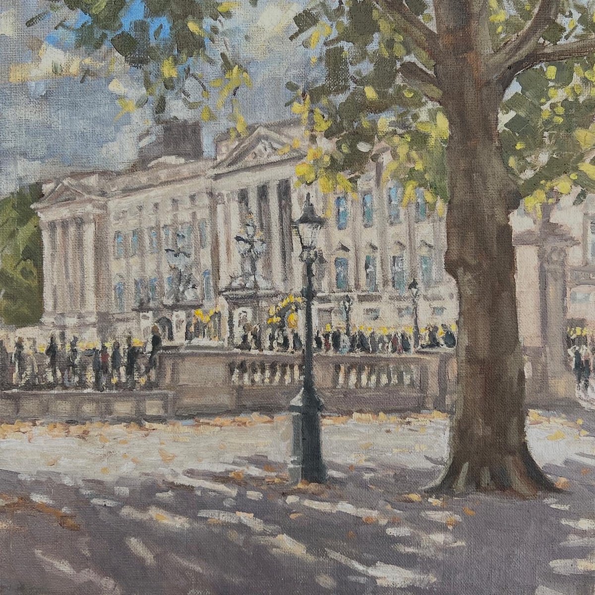 Impressionistic Cityscapes Oil Painting By Louise Gillard, 14 X 14", Buckingham Palace Tourists At The Changing Of The Guard, Artfinder