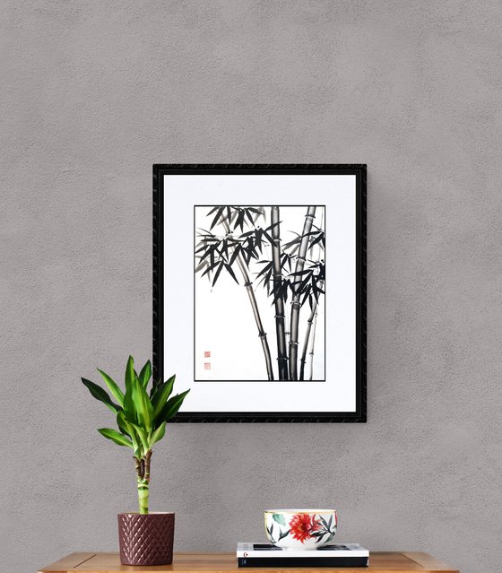 Six bamboo trunks - Bamboo series No. 2104 - Oriental Chinese Ink Painting