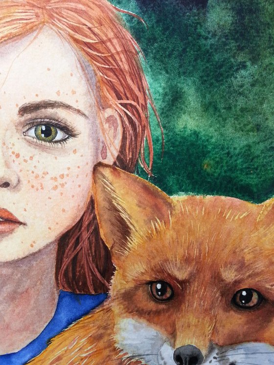 Ginger and Red - Cute red hair girl holding a fox