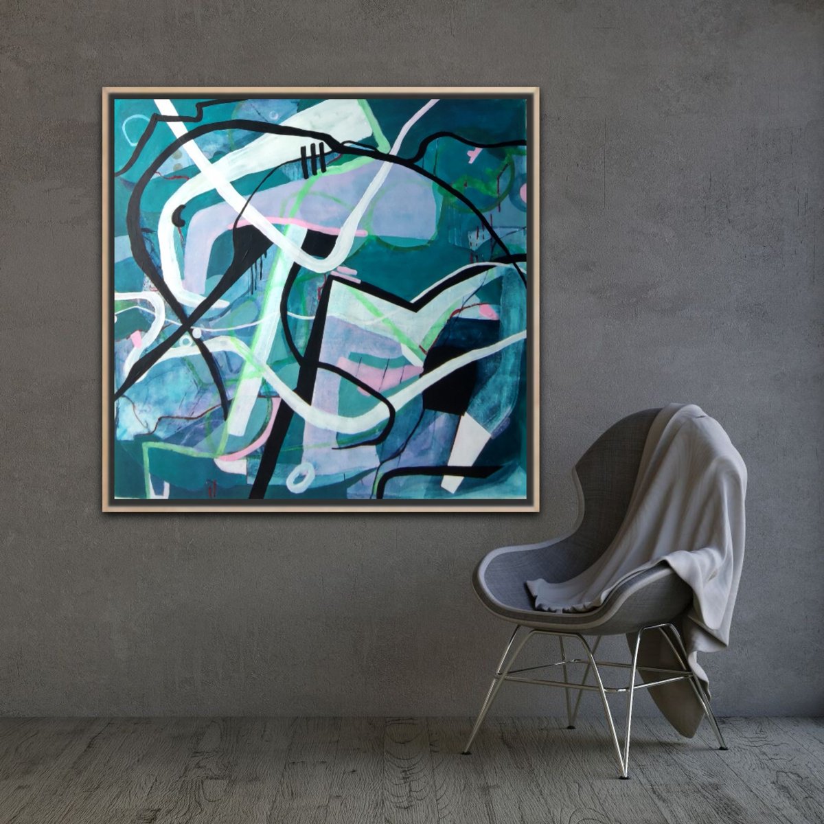 Organic Abstract Acrylic Painting By Chrissy Guest, 43 X 41, Flight, Original Artwork