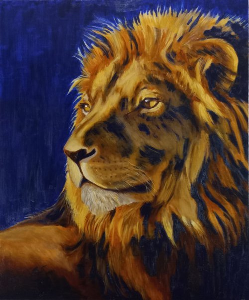 Totem Lion 60x50 cm Animal oil portrait by Tatiana Myreeva