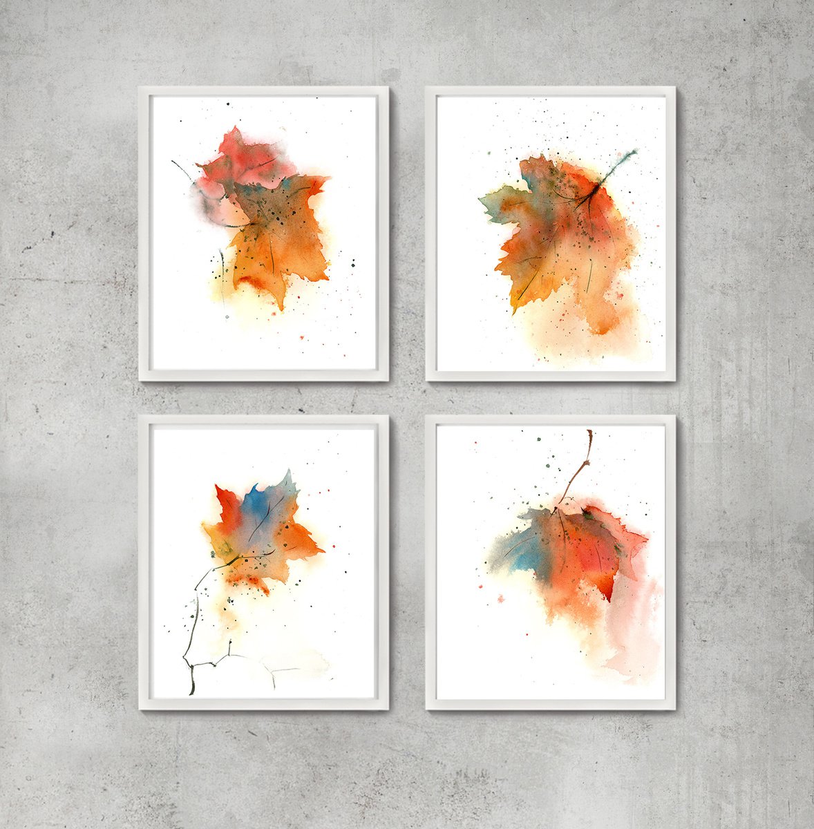 Impressionistic Botanical Watercolour By Olga Tchefranov (Shefranov), 14 X 20", Maple Leaves - Quadriptych, Original Artwork