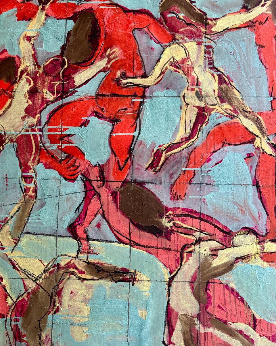 Expressive Portrait Oil Painting By Darren Jekel, 38 X 50, Blue Circus, Original Artwork