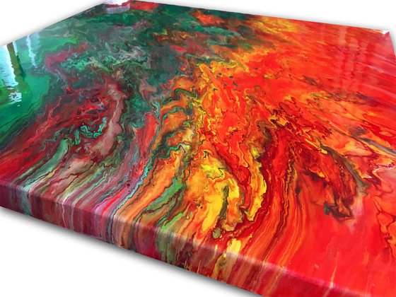 "Up In Flames" - FREE WORLDWIDE SHIPPING - Original Abstract PMS Fluid Acrylic Painting - 24 x 24 inches