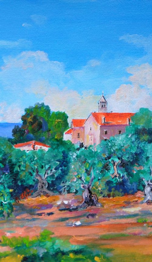 Seascape with oil trees / 35.7 x 25.3 cm by Zoran Mihajlović Muza