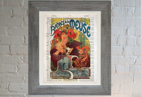 Bieres de la Meuse - Collage Art Print on Large Real English Dictionary Vintage Book Page