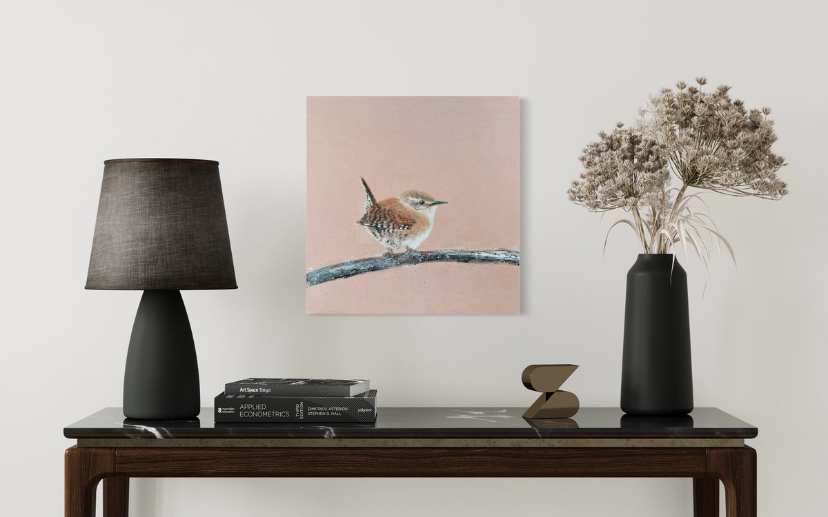 Impressionistic Animal Painting By Laure Bury, 12 X 12", Jenny Wren Ii, Original Artwork