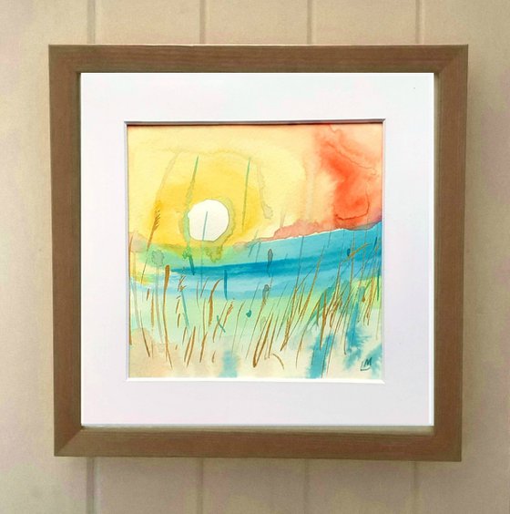 Sun study - mounted watercolour, small gift idea