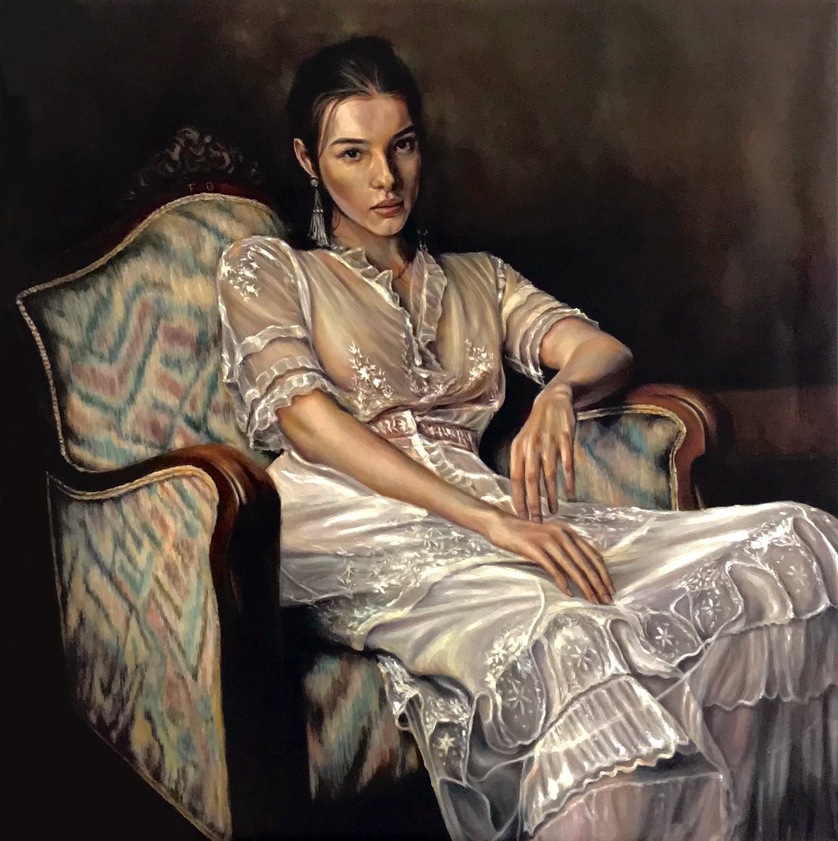 Photorealistic Oil Painting , The Confidant By Fabian Bertona, 43 X 43, Artwork For Sale On Artfinder