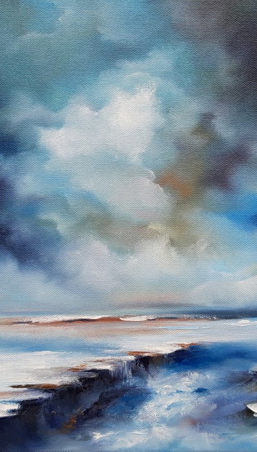 Landscape Painting Clouds Wall Art Blue Seascape by Natalia Langenberg
