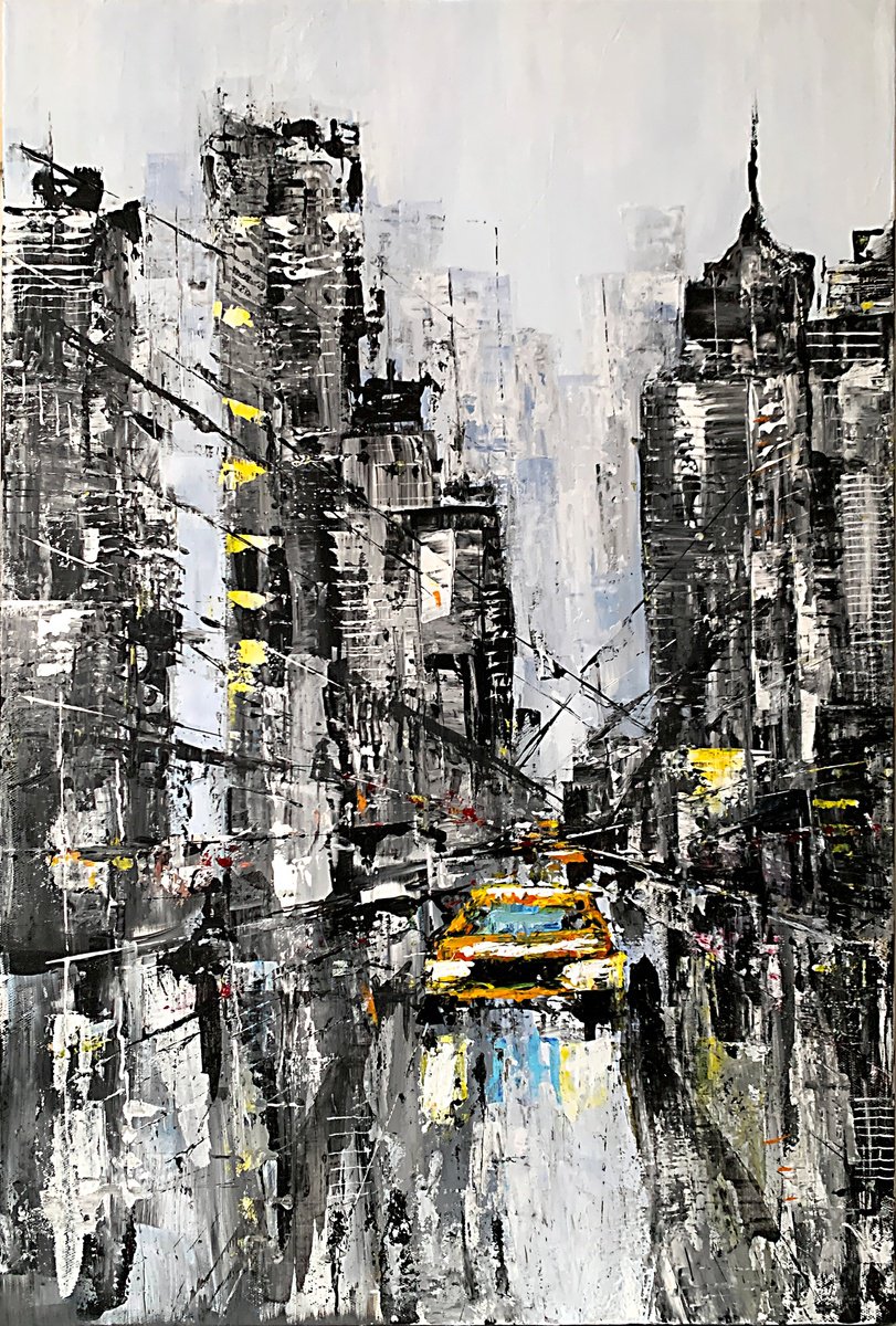 City Lights Reflections. Grey Yellow By Tatiana Malinovscaia, 28 X 43, Artwork For Sale On Artfinder