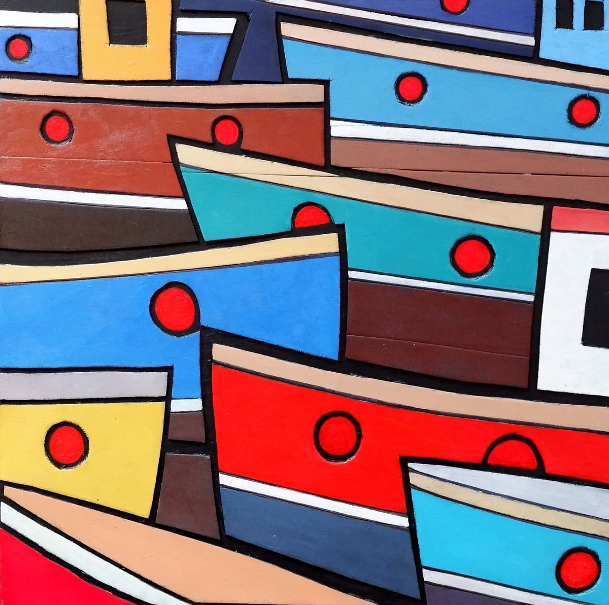 Abstract Landscape Acrylic Painting By Tim Treagust, 12 X 12", Side By Side, St Ives Ii, Original Artwork