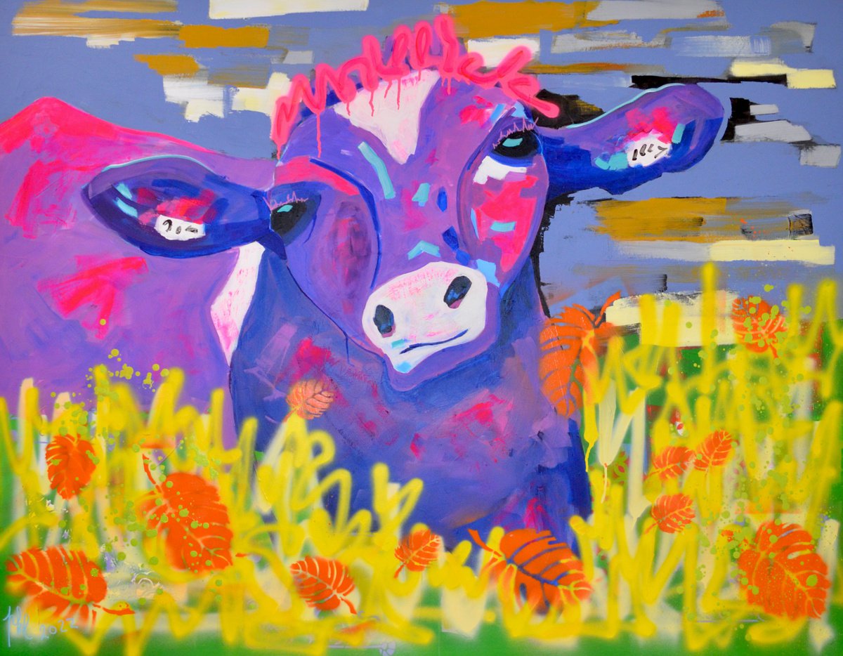 cow in the golden field by Pamela Kenny-Levick
