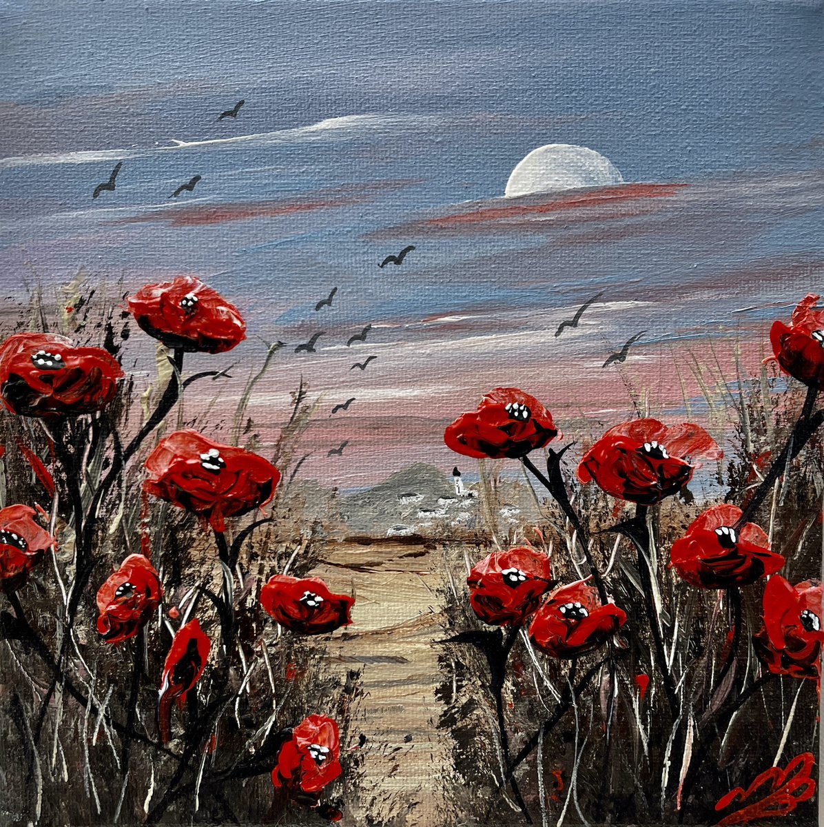 Red Poppies and a Full Moon by Marja Brown